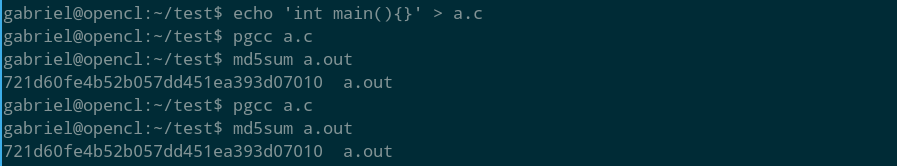 Empty program - same md5 sum